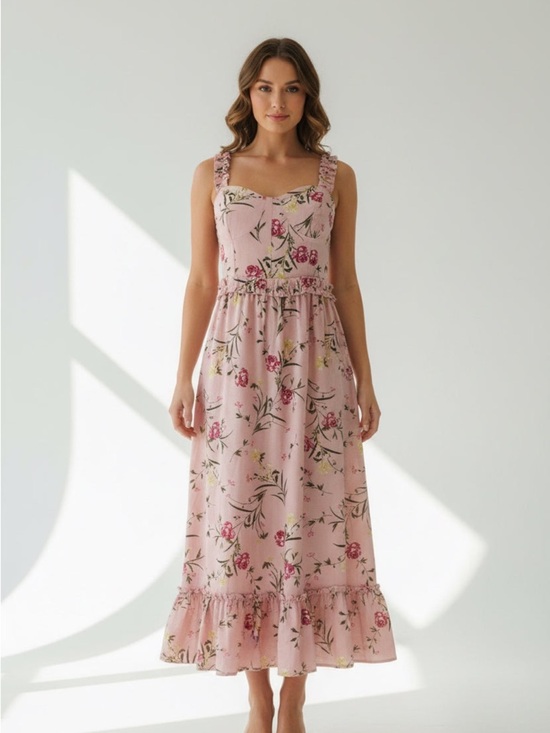 Evolutionary Dresses & Skirts - Pink Floral Ruffle-Trim Maxi Dress